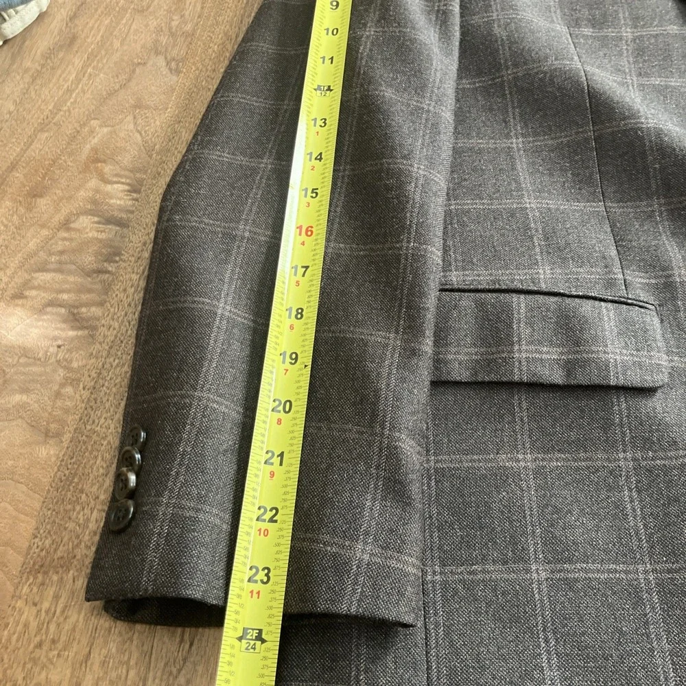 Men's Silk Wool Blazer Sport Coat Brown Windowpane Plaid 42R Farm Bureau‎